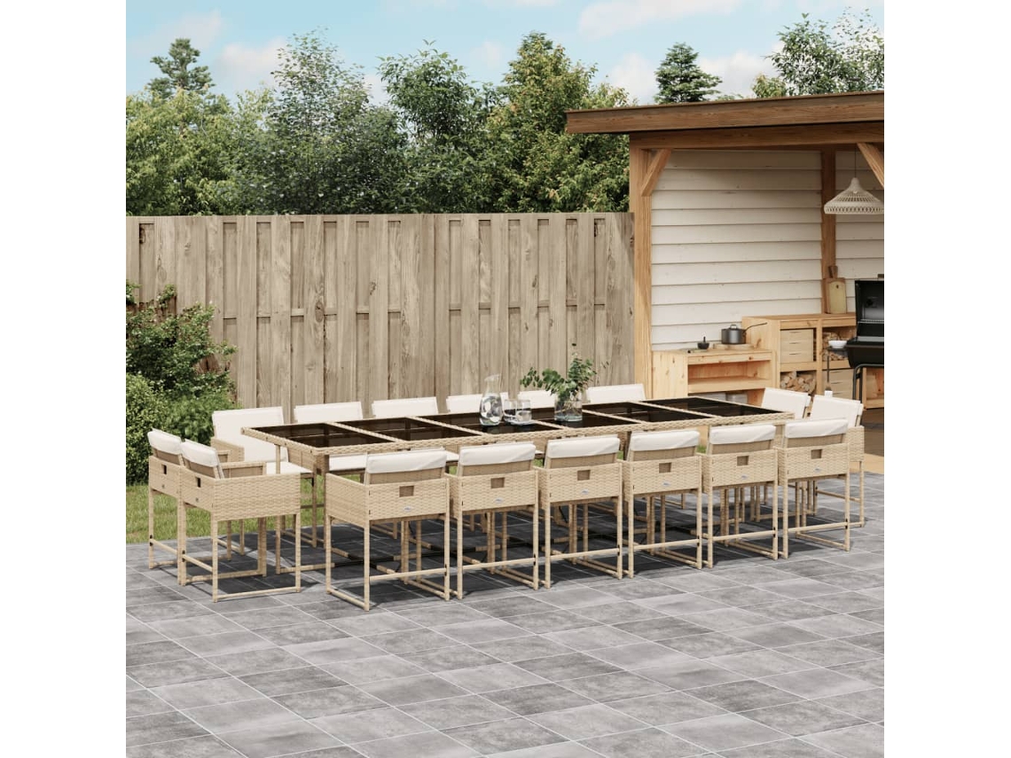 Juego de comedor de jardín de 17 piezas con cojines de mimbre beige DKD Home Decor