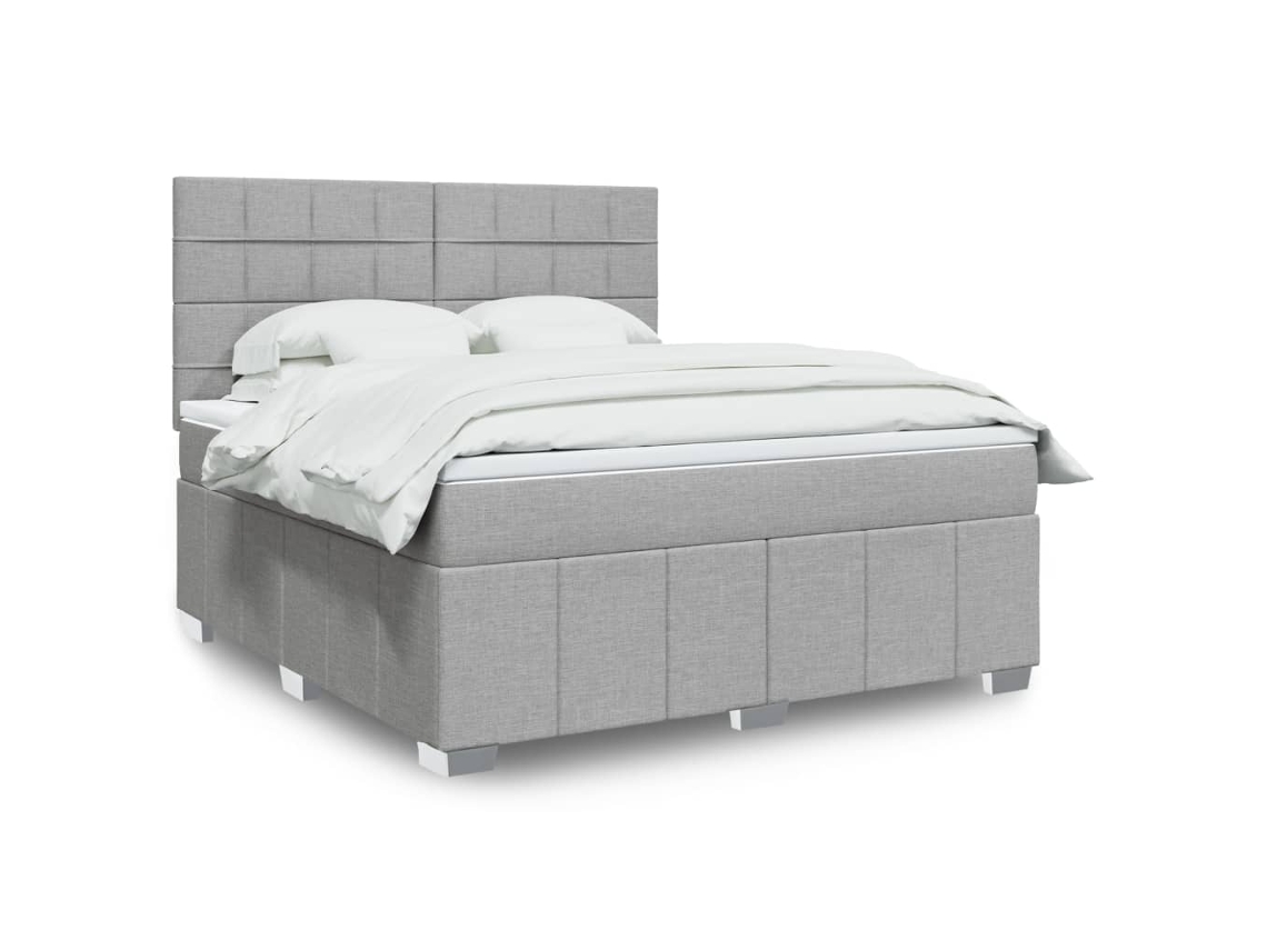 Cama Box Spring Con Colchón Tela Gris Claro 180x200 Cm