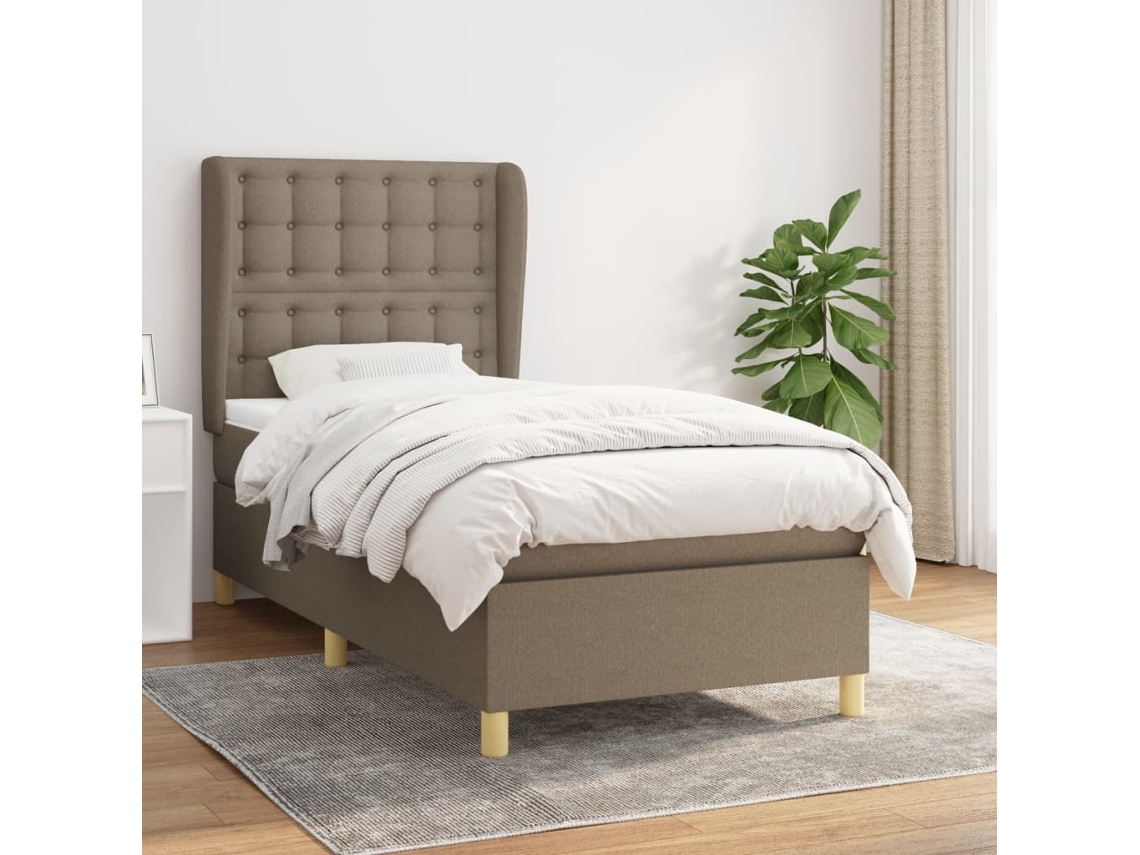 Cama Box Spring Con Colchón Tela Gris Taupe 90x190 Cm