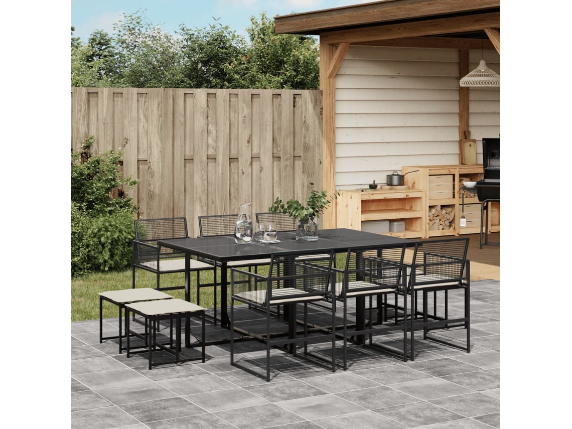 Juego de comedor de jardín de 11 piezas con cojines de mimbre negros de DKD Home Decor