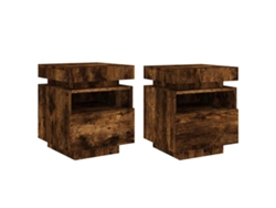 Maison Exclusive - Mesitas De Noche Con Luces Led 2 Uds Roble Ahumado 40x39x48,5cm