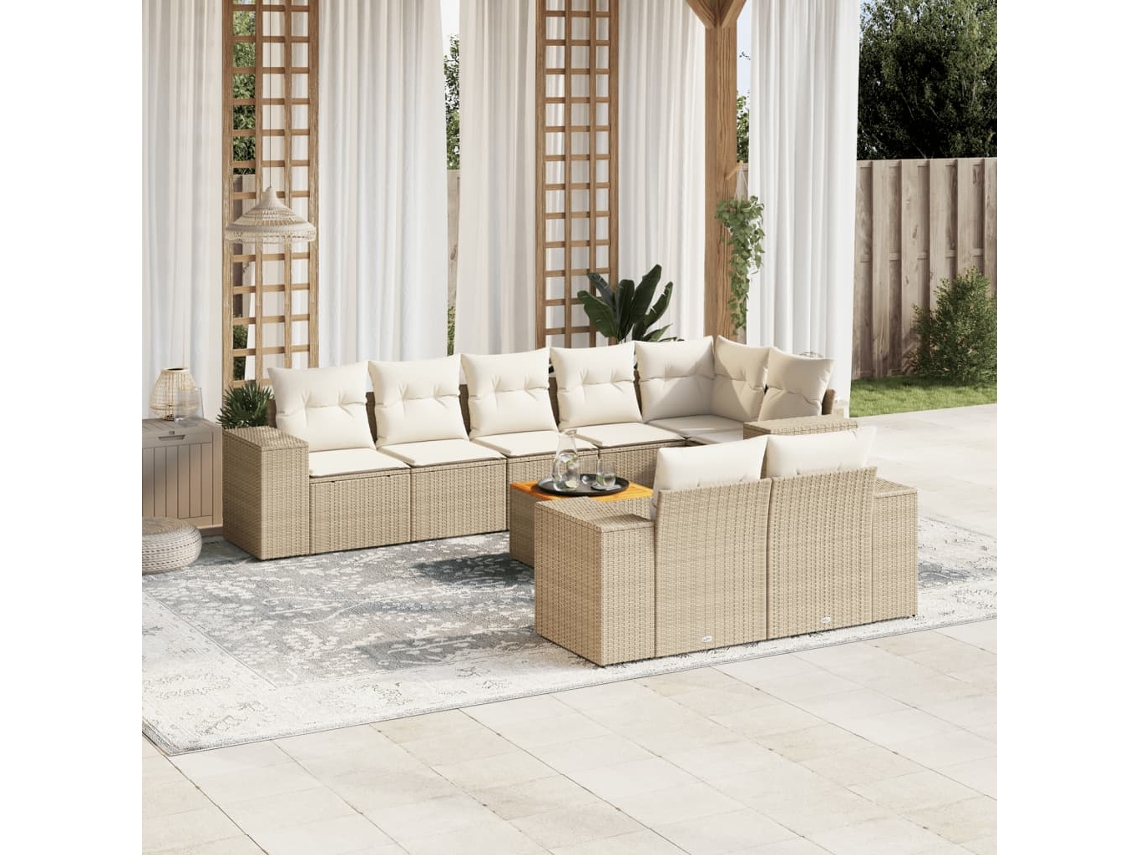 Conjunto de sofá de jardín de 9 piezas con cojines, mimbre sintético beige, Dkd Home Decor