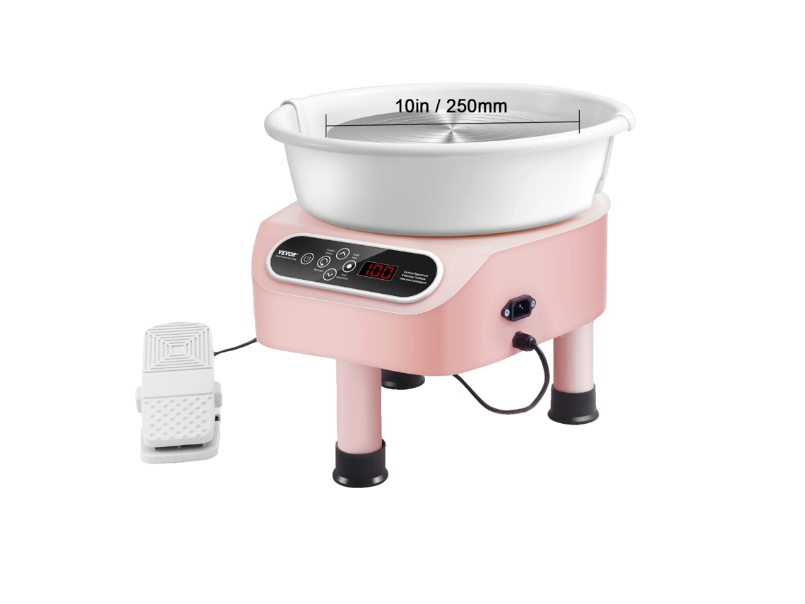 Torno de alfarero, motor de transmisión directa, controles intuitivos, 25 cm, rosa, 350 W.