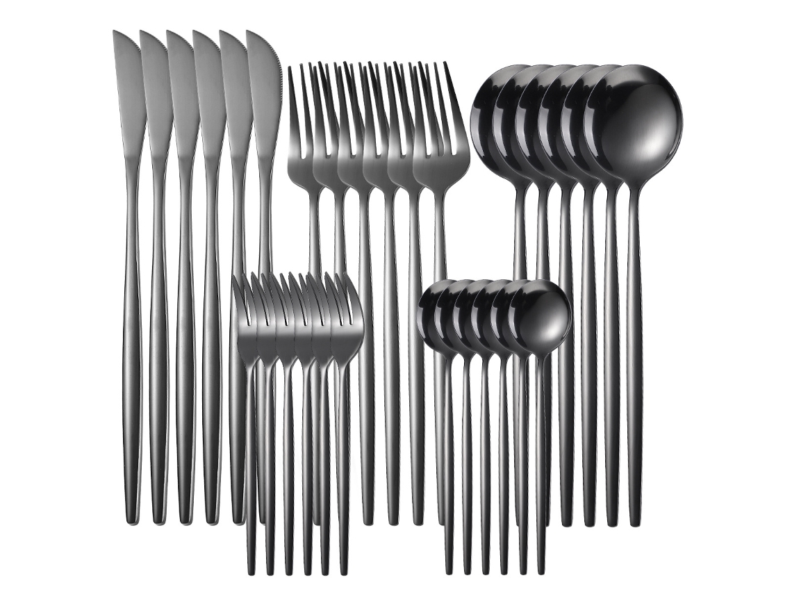 Conjunto de Talheres de Aço Inoxidável 30 Und — Preto GERTIZ