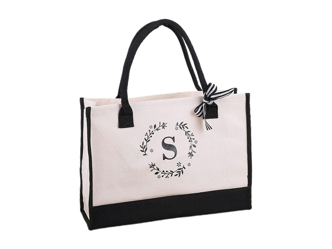 Bolso de lona con inicial, bolso de compras, bolso de hombro plegable, versátil para niñas y mujeres, moderno y elegante. GOKOCO