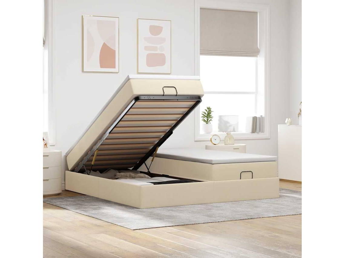 Estructura De Cama Otomana Con Colchones Tela Crema 200x200cm