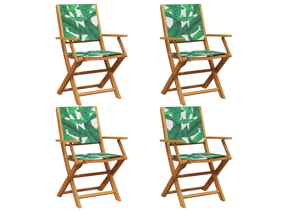 Maison Exclusive - Sillas De Jardín Reclinables 4 Uds Madera Maciza Y Tela Verde