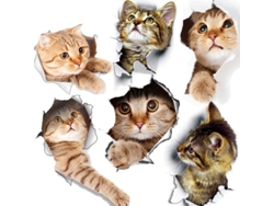 6 Pegatinas De Pared 3d De Gatos, Autoadhesivas Y Removibles Para La Habitación De Los Niños Y La Sala De Estar.