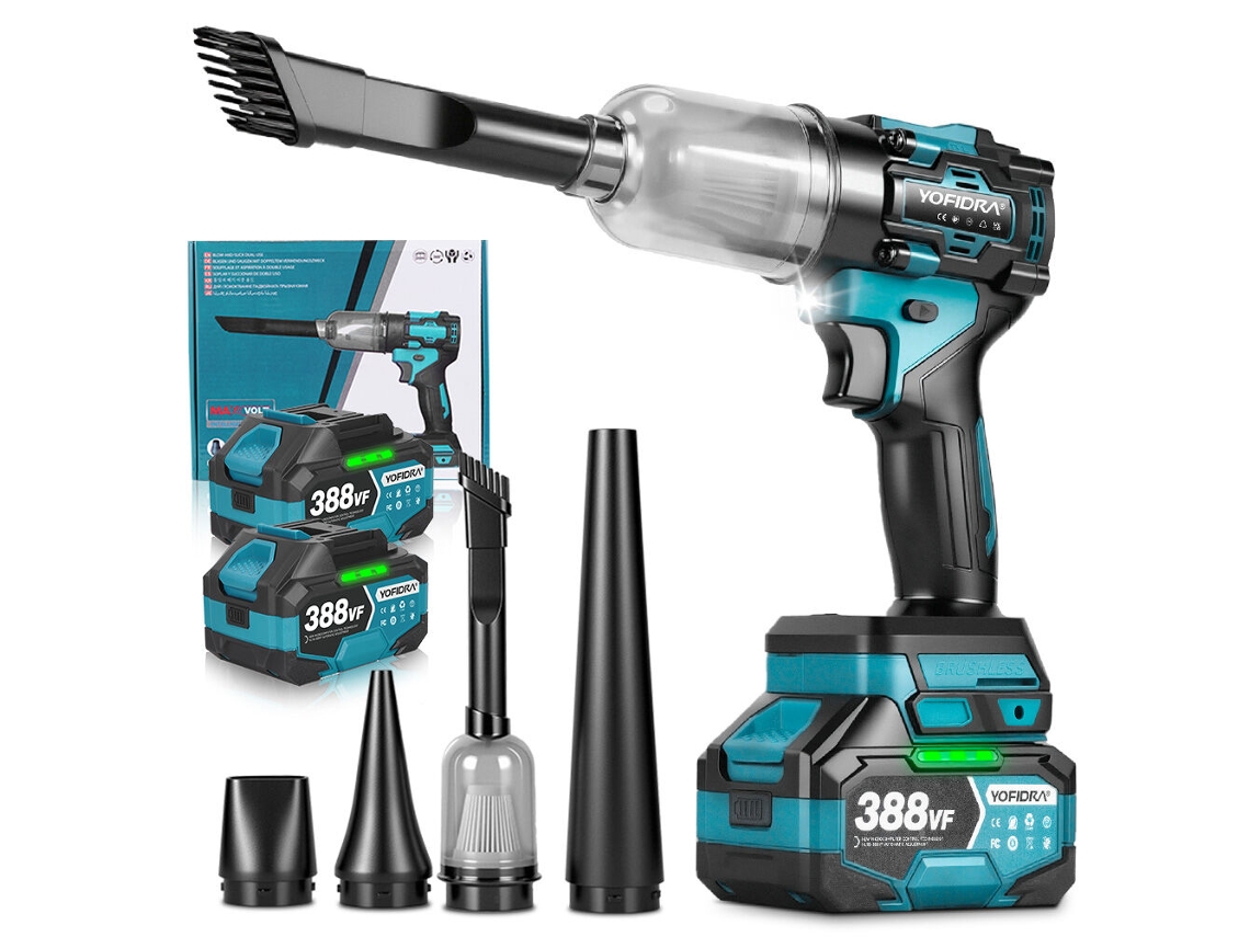 Soplador eléctrico inalámbrico, soplador de nieve de 1200 W, con doble función de succión y soplado, incluye 2 baterías. Yofidra