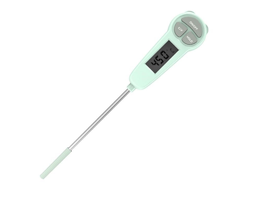 Termómetro digital de lectura instantánea para carne con pantalla LCD grande y sonda larga para cocina, barbacoa y bebidas calientes.