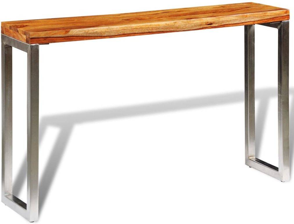 Mesa Consola Vidaxl madera de sheesham y patas acero hecha mano art planet piernas 120x35x76cm