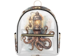 Mochila vintage de cuero con estampado de pulpo para niñas, impermeable.