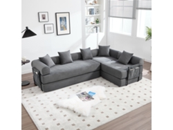 Sofá modular de 4 plazas con almacenaje, funcionalidad modular, apto para mascotas, gris oscuro, Mobrio