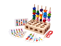Juguetes de madera para niños, rompecabezas de combinación de colores y formas, juguetes cognitivos con cuentas de colores. Mdug