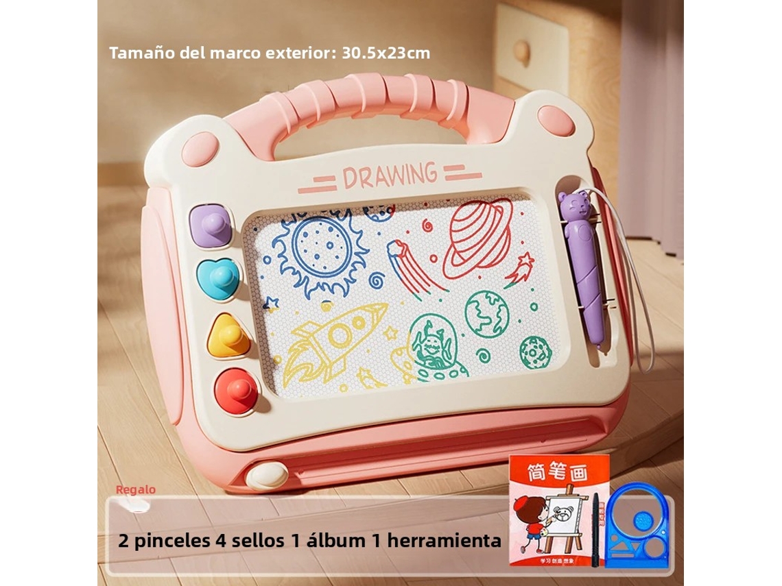 (rosa B) Pizarra de dibujo infantil con dibujos animados, rompecabezas para bebés, juguete de pizarra magnética para escribir