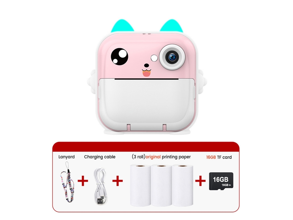 Máquina Fotográfica Instantánea 16gb Para Niños 2,4 Con Papel De Impresión Para Niños Rosa Veanxin