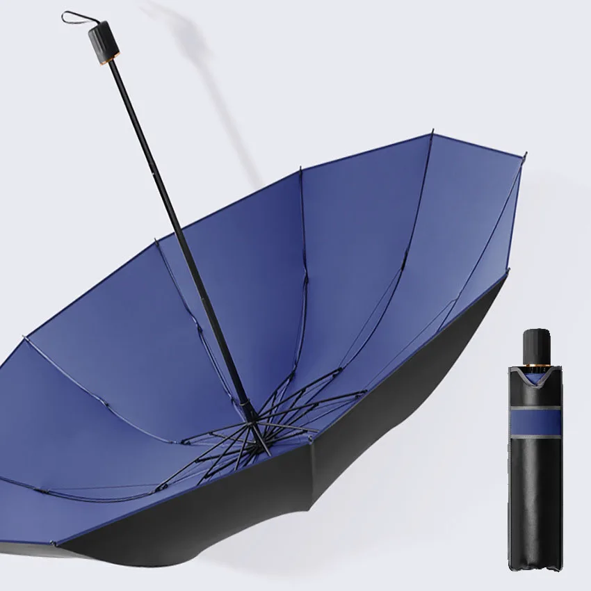 (azul Oscuro, 10k) Paraguas Plegable De Tres Secciones, Resistente Al Viento Y Grueso, Para Negocios, Unisex.