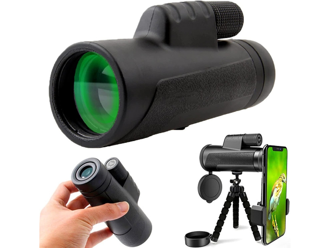 Telescopio monocular 12x50 HD con prisma Bak4, IP68, compatible con smartphones, trípode, senderismo, caza, camping, aves, fútbol, espectáculos, negro.