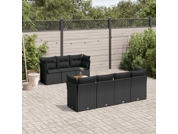Conjunto de sofá de jardín de 8 piezas con cojines en mimbre sintético negro de DKD Home Decor