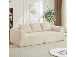 Sofá Minimalista 3 Plazas - Líneas Suaves, Respaldo Inclinado Y 2 Cojines - Beige