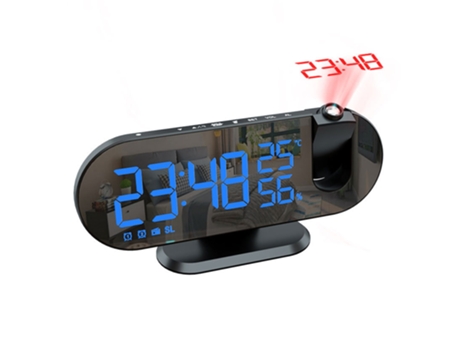 ELKUAIE Reloj despertador de proyección digital, radio reloj de cabecera con espejo LED con proyector de 180, reloj despertador dual, cargador USB,...