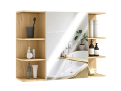 Mueble De Pared Para Baño Con Espejo, Puerta Y Estantes Abiertos, Acabado Natural, 80x20x59