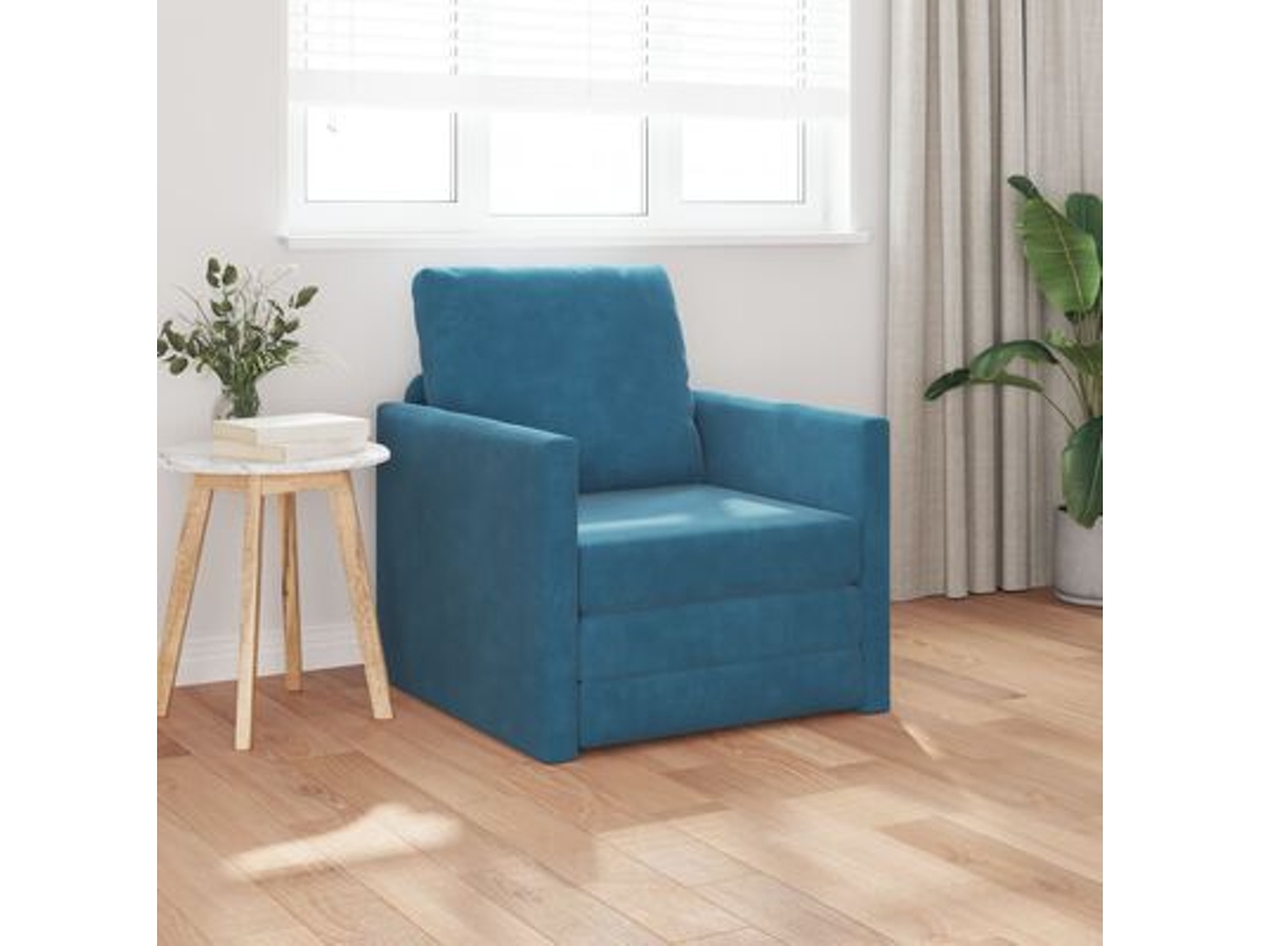 Sofá Cama 2-en-1 Azul 74x77x81 Cm De Terciopelo Wsd904158
