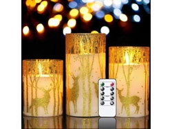Velas Sin Llama Con Temporizador Y Control Remoto, Paquete De 3 Con Ciervo Dorado, Decoración Navideña clase A+