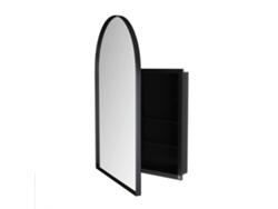 Armario con espejo arqueado de 91x61 cm para baño, 2 estantes de cristal, diseño moderno, fácil de limpiar, robusto y estable.