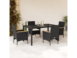 Juego de comedor de jardín de 5 piezas con cojines de mimbre negro y cristal de DKD Home Decor