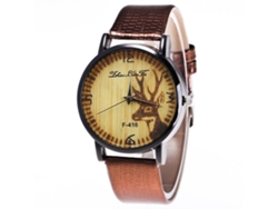 Reloj De Cuarzo Con Correa De Cuero Pu Dial Redondo Patrón Ciervo Unisex Café