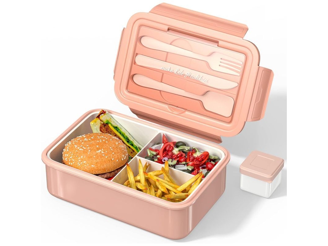 Bento Box Infantil, 3 Compartimentos, Anti-fugas, Material Pp Sin Bpa, Lavavajillas Y Microondas Seguro Rosa