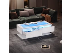 Elegante Mesa de Centro 100x50x35 cm con Acabado Brillo, Cajones, Luz LED y Tapa de Cristal (no aplicable)