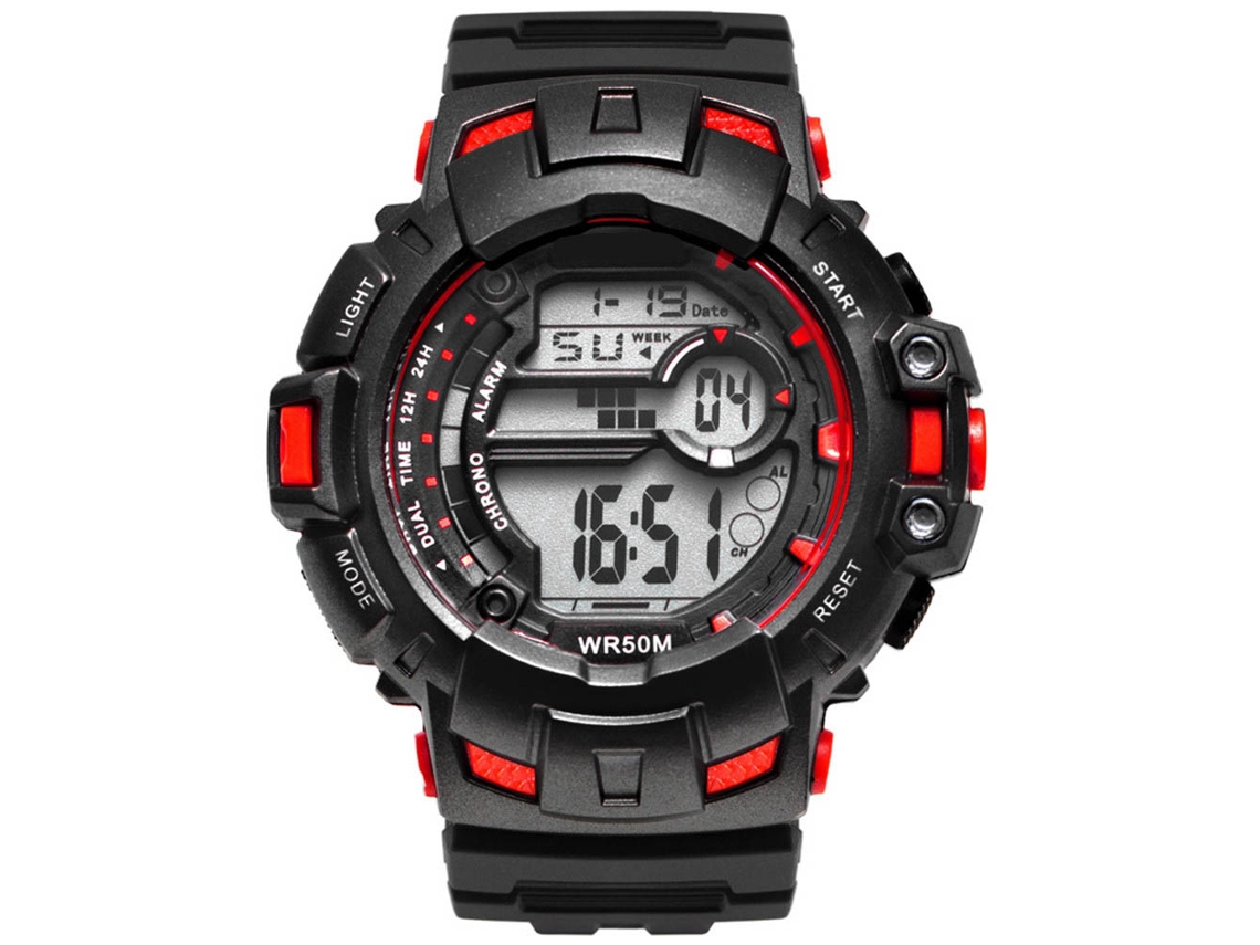Reloj Deportivo Electrónico Multifuncional Para Hombre Con Luces Luminosas, Resistente Al Agua Hasta 50 M, Rojo.