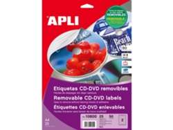 Etiquetas APLI Multimedia Cd Dvd A4 Ext (Blanco - 25 - 117 mm X Int 18 mm)