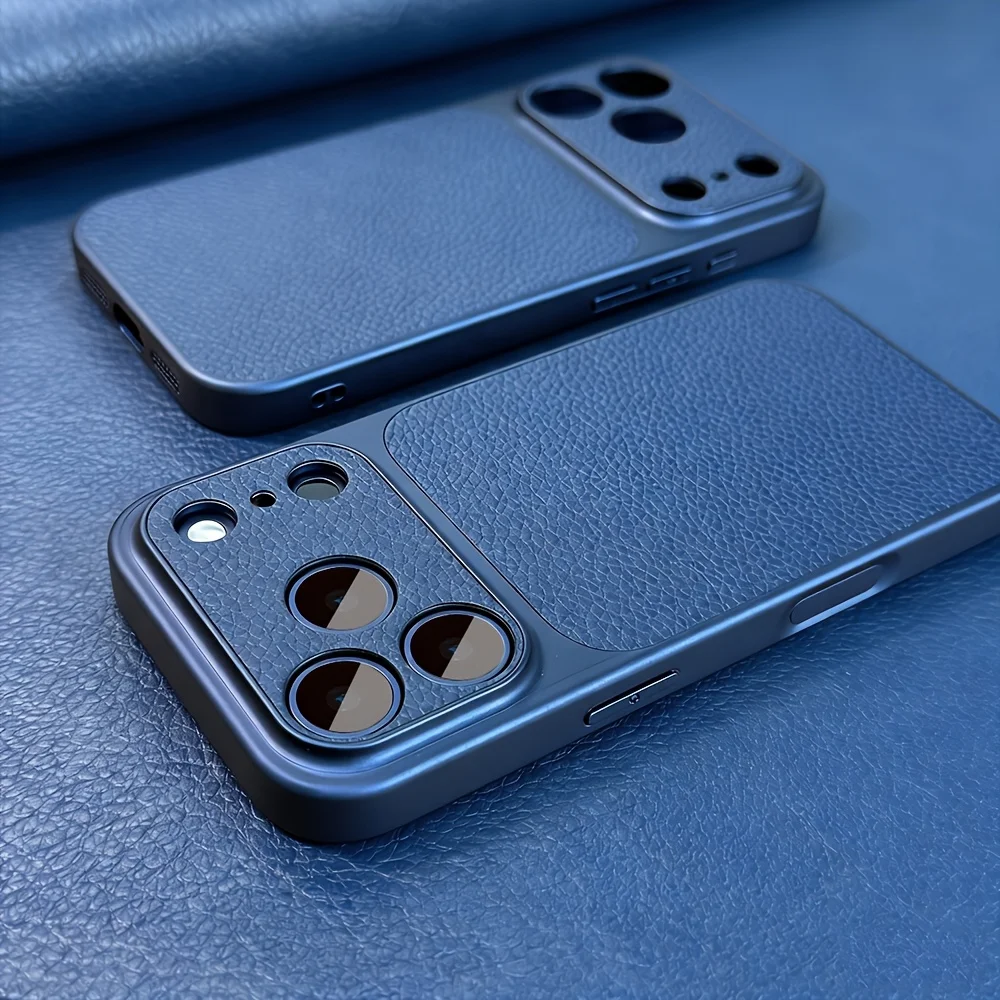 (iphone 14 Pro Max Azul) Funda Para Teléfono De Negocios De Piel Sintética Mate, Resistente A Golpes Y Con Protección Anticolisión.