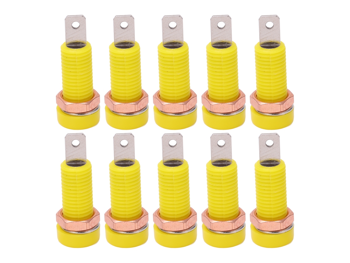10 conectores banana de panel de 4 mm para instrumentos electrónicos, color amarillo.