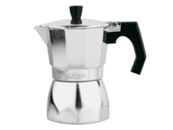 Cafetera italiana de aluminio de 25 x 19 x 12 cm y con capacidad para 12 tazas.