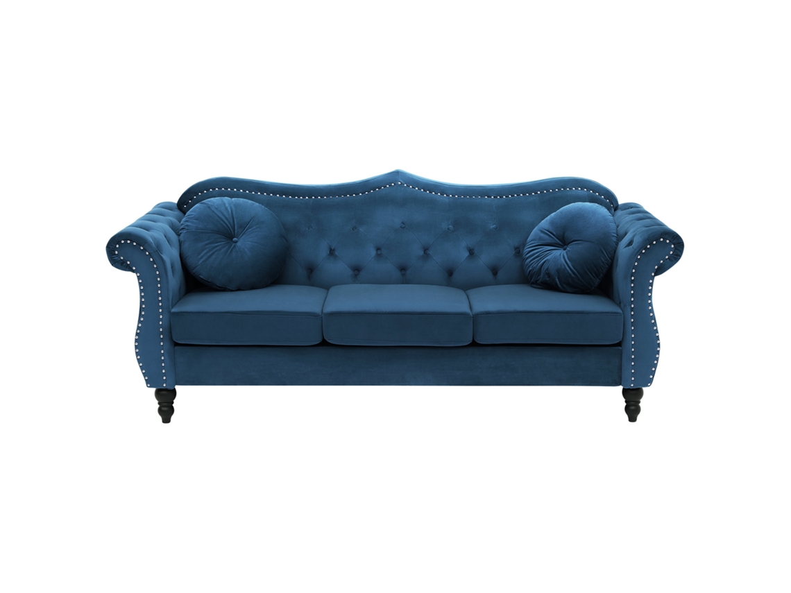 Sofá de 3 plazas BELIANI Skien de Terciopelo Azul 200x83x91