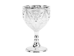 Copo de Vinho Metal 30ml Rosa Gravada Goblet Decorativo Bar Casa Casamento Prata