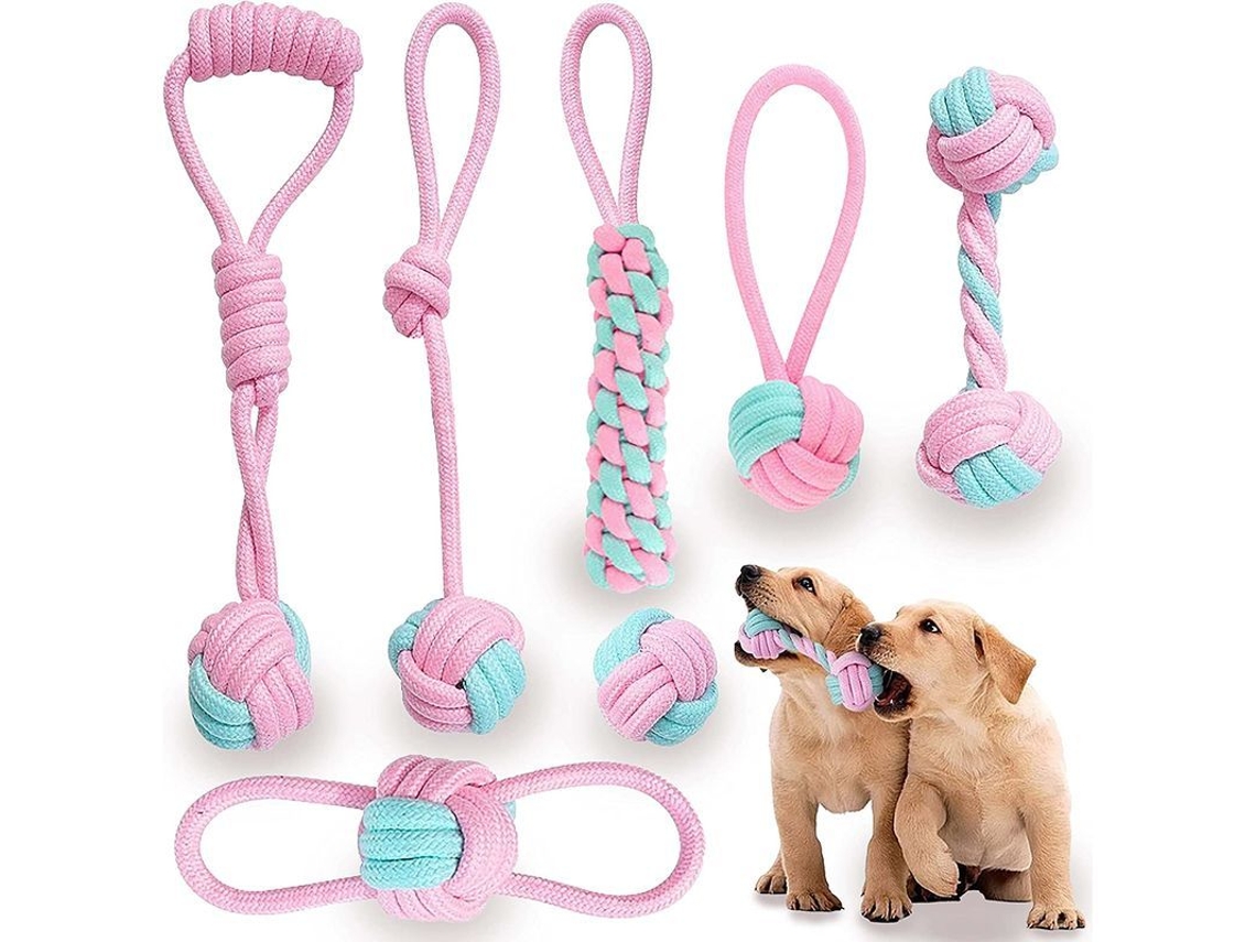 2026altiro-juego De Juguetes Masticables Para Cachorros De 8 Semanas De Edad, 7 Piezas, Cuerdas De Algodón Natural Rosa Suave.