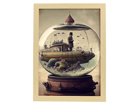 NACNIC Poster Globo Submarino En Estilo Surrealismo Cinematográfico Ilustraciones Y Grabados De Historieta Abstracta Y Artística A4 Marcos Madera