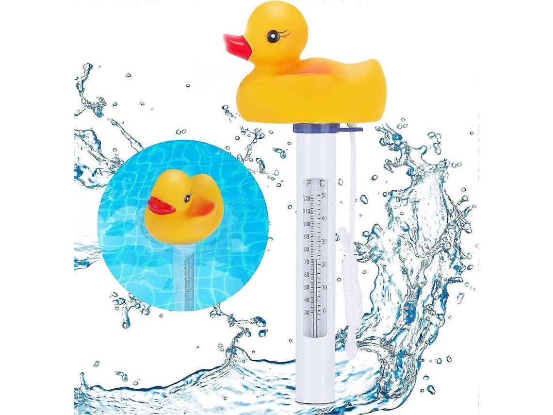 Termómetro flotante para piscina, termómetro de agua con forma de pato, resistente a astillas, con cuerda GOKOCO