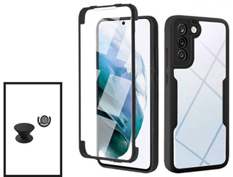 Kit Carcasa 360° Protección Frente y Verso + 1 HandHolder + 1 Soporte HandHolder para Samsung Galaxy S21 FE 5G Pro GIFT4ME Negro