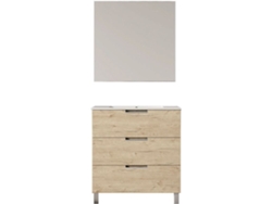 Mueble de baño con Lavabo, Espejo y Aplique LED VOLARE 80x45 cm acabado Roble mate 3 cajones con patas