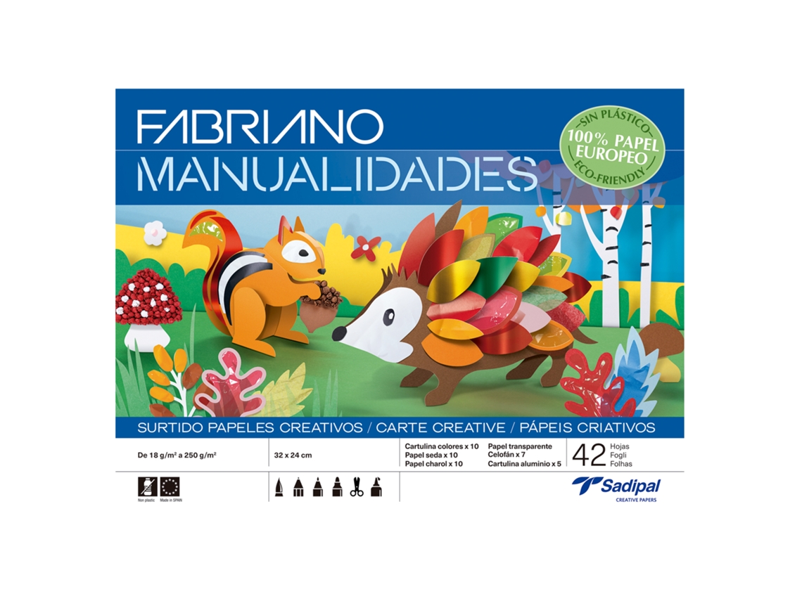 Caderno Trabalhos Manuais FABRIANO A4 Papeis Sortidos C/42Fl S0400001