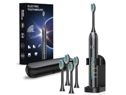 Cepillo De Dientes Eléctrico Con Vibración Sónica, 5 Modos, Carga Usb, Con 4 Cabezales + 1 Soporte + 1 Estuche. Negro Czhhmart