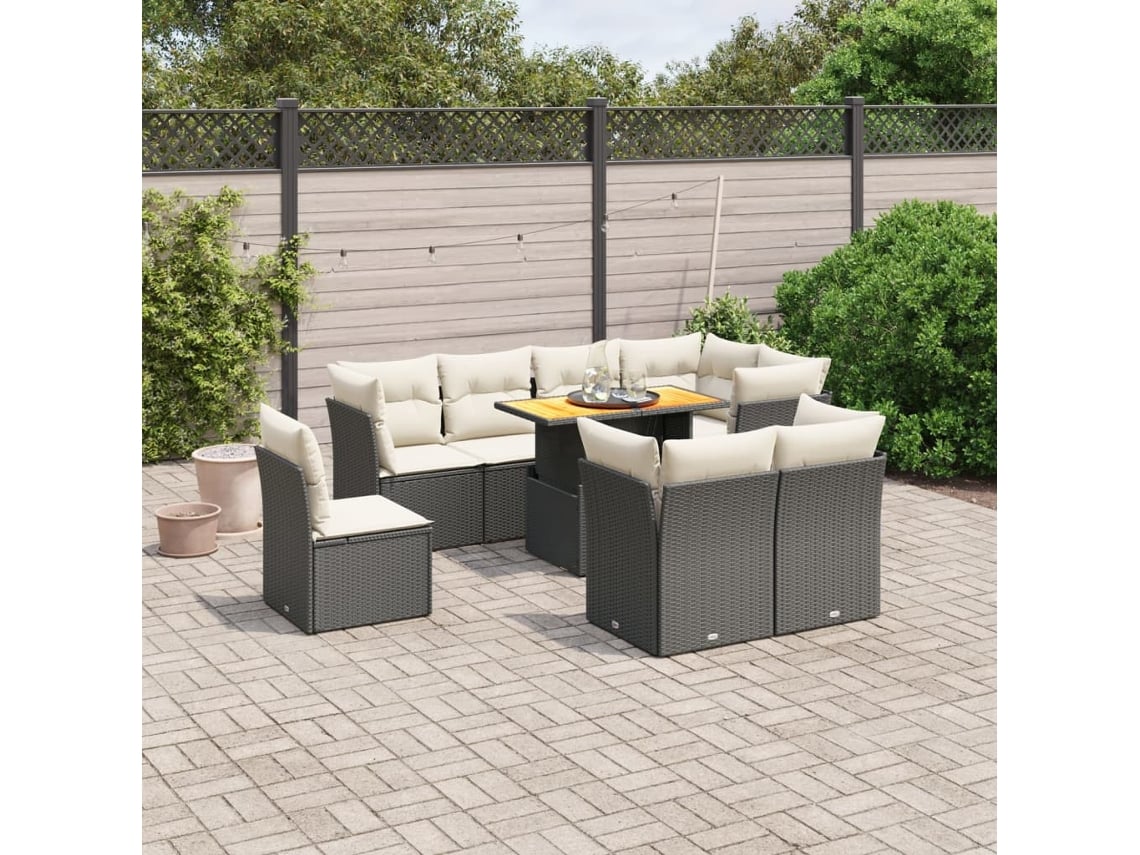 Conjunto de sofás de jardín de 9 piezas DKD Home Decor con cojines de mimbre negros