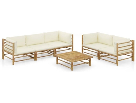Conjunto 6 de muebles de jardín VIDAXL bambú y cojines blanco crema
