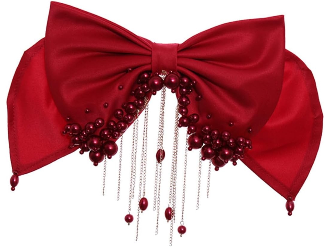 3 Pièces Diadème De Gland Perle Accessoires Pour Cabello Filles Épingle A En Perles Ruban Rouge